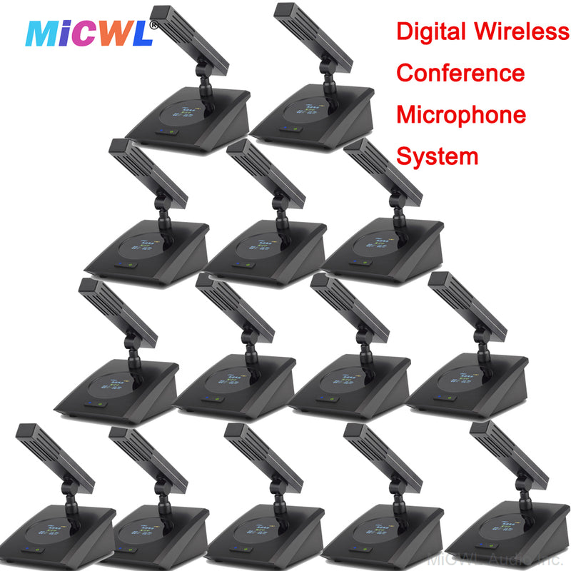 MiCWL A115 Square 36 Desktop Table Wireless Digital Conference Microphones System President Delegate Option Audio 36 Mics - MiCWL Audio Inc