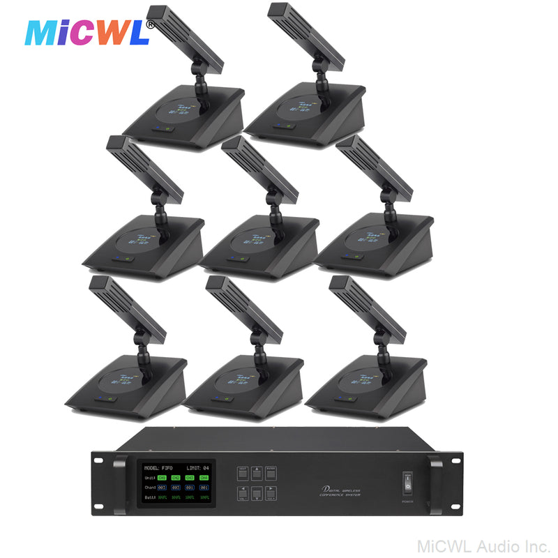 MiCWL A115 Square 36 Desktop Table Wireless Digital Conference Microphones System President Delegate Option Audio 36 Mics - MiCWL Audio Inc