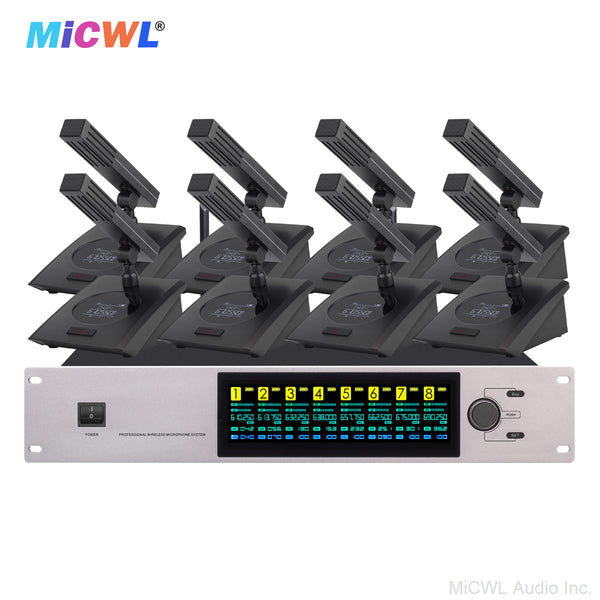 MiCWL D3700 8 Channel Conference Digital Wireless Microphone System 8 Desktop Gooseneck Adjustable Frequency