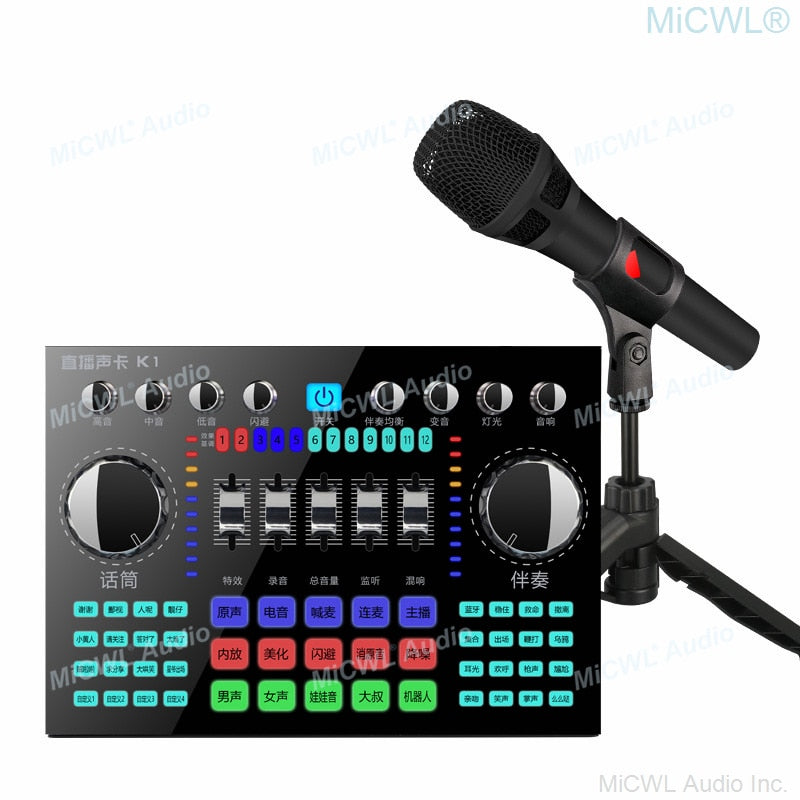 MiCWL Digital Audio Mixer Live Sound Card Mixing Console KMS105 Cardioid Vocal Microphone for Computer Phone Network Live Video