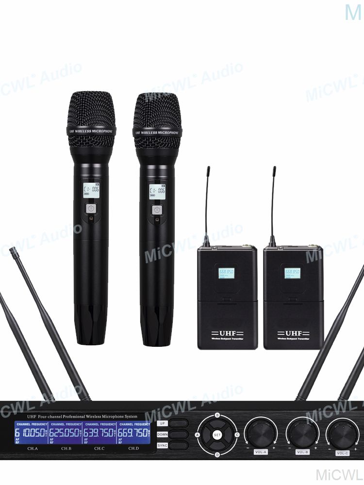 UHF 4 Handheld SKM9000 Karaoke Microphone Wireless Systems 4 Headset Lavalier Home Stage Performance System