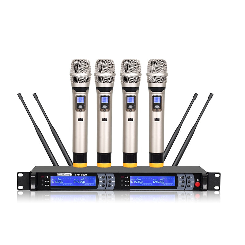 Professional 200 Channel 4 Gooseneck Wireless Microphone System 4 Handheld 4 Headset Lavalier Mic DJ Karaoke Sets