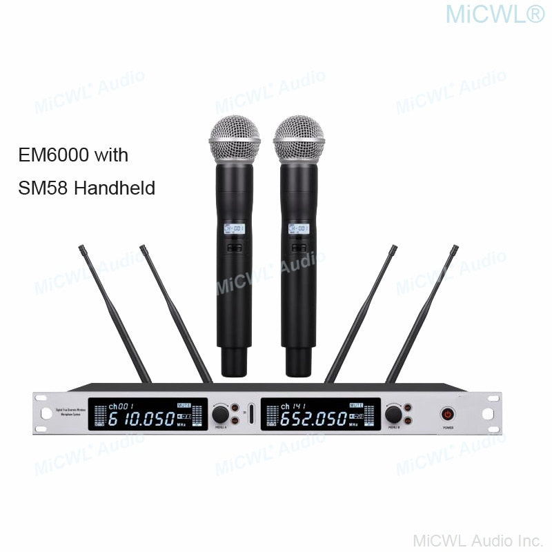 Professional EM6000 SM58 Digital Wireless Microphone System Beta87 Dual Channel SKM6000 4 Antenna True Diversity 400m Range