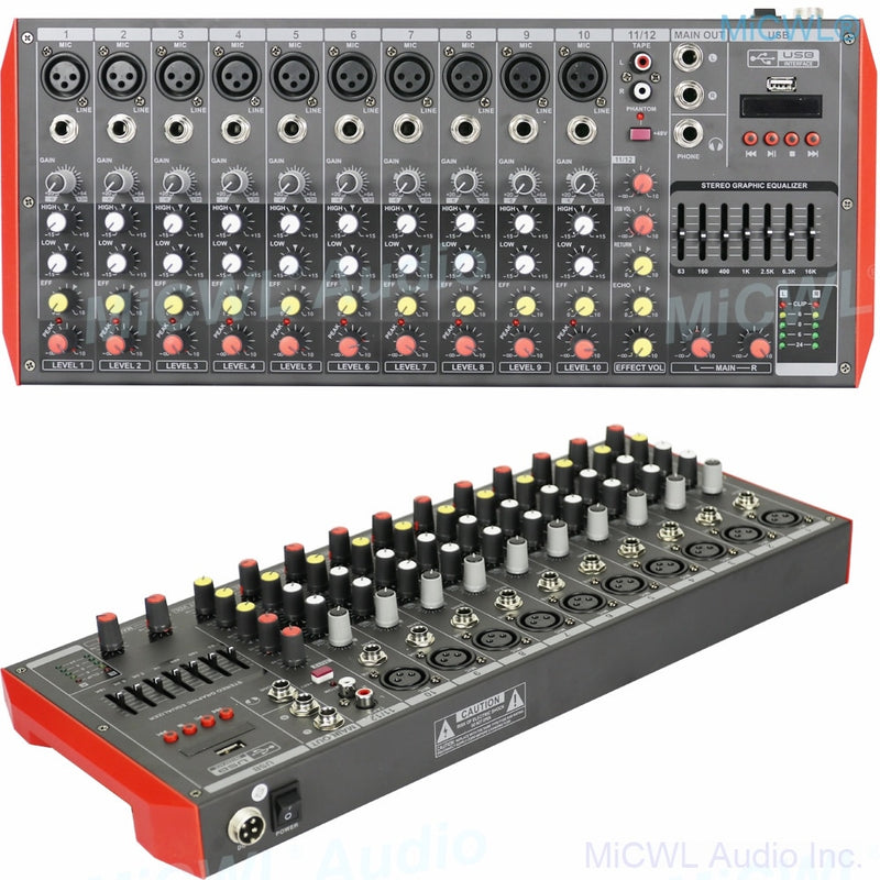 Pro MG12 Bluetooth Portable 12 Channel Audio Mixer Sound Mixing Console USB MP3 7-Band EQualizer DJ Live Mixer MG6 6 Channel - MiCWL Audio Inc