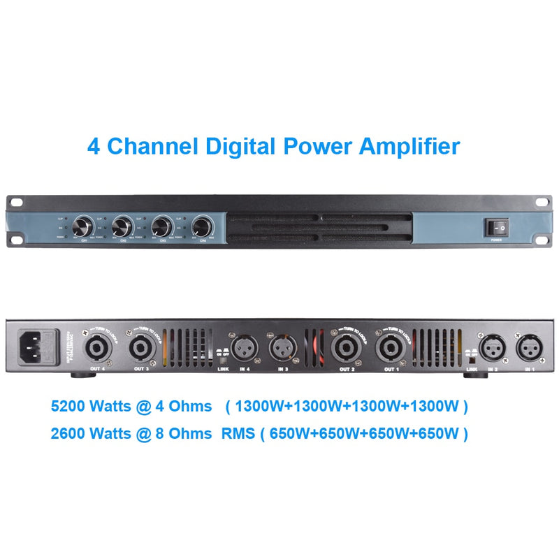 Advanced Digital Amplifier 4 Channel 6400 Watts 2 Ch 3200W High Power AMP 1U Drive 8 10 12 15 18 inch Speaker