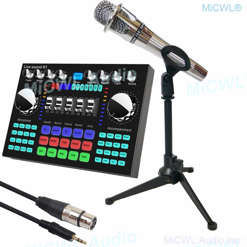 MiCWL Digital Audio Mixer Live Sound Card Mixing Console KMS105 Cardioid Vocal Microphone for Computer Phone Network Live Video