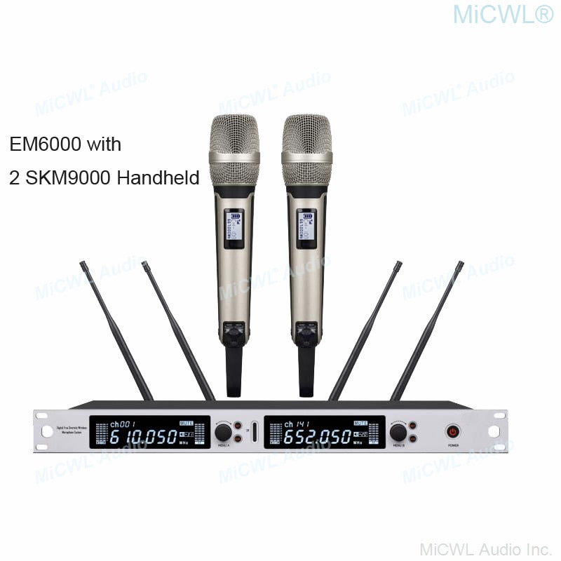 Professional EM6000 SM58 Digital Wireless Microphone System Beta87 Dual Channel SKM6000 4 Antenna True Diversity 400m Range