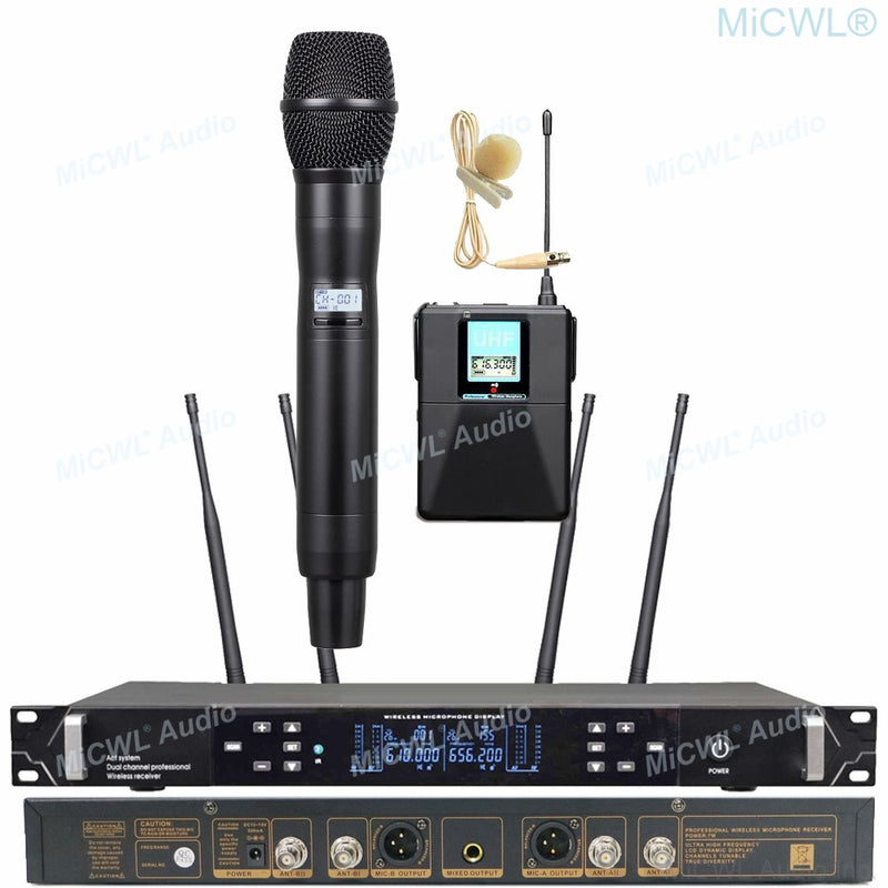 ACT708 Dual Channel Karaoke Wireless Microphone System 2 Handheld Headset Stage Performance True Diversity Microfones