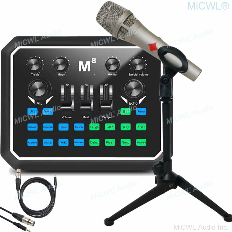 Pro Mobile Phone PC K1 Digital Sound Card Live Mixer M8 Audio Processor KMS 105 Condenser Recording Microphone Microfone