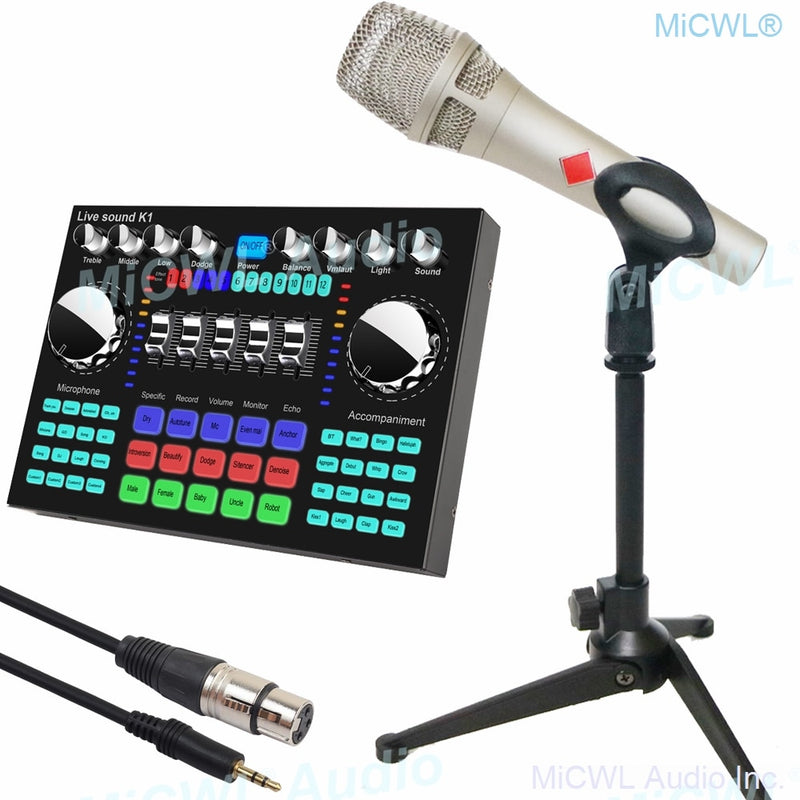 MiCWL Digital Audio Mixer Live Sound Card Mixing Console KMS105 Cardioid Vocal Microphone for Computer Phone Network Live Video