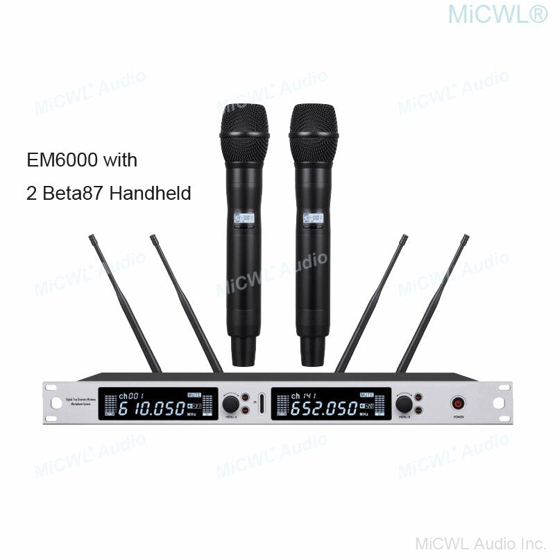 Professional EM6000 SM58 Digital Wireless Microphone System Beta87 Dual Channel SKM6000 4 Antenna True Diversity 400m Range