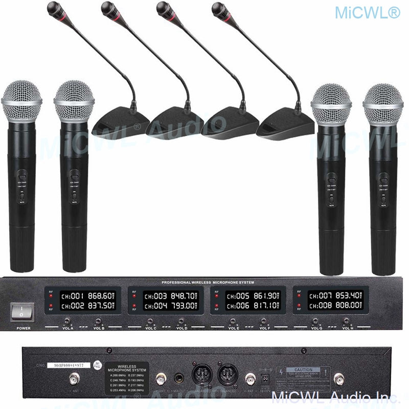 MiCWL 8 LED Channel Wireless Table Gooseneck Microphone loudspeaker System 8 Desktop 8 Belt Lapel Handheld Mics for Meeting Room