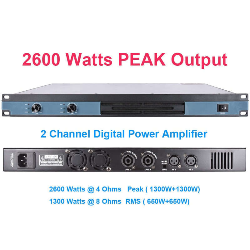 Top MiCWL 5200W Power Amplifier 4 Channel Digital Stage Audio Speaker AMP 2600 Watt 2 CH 1U 19 Inch Rack-mount Design