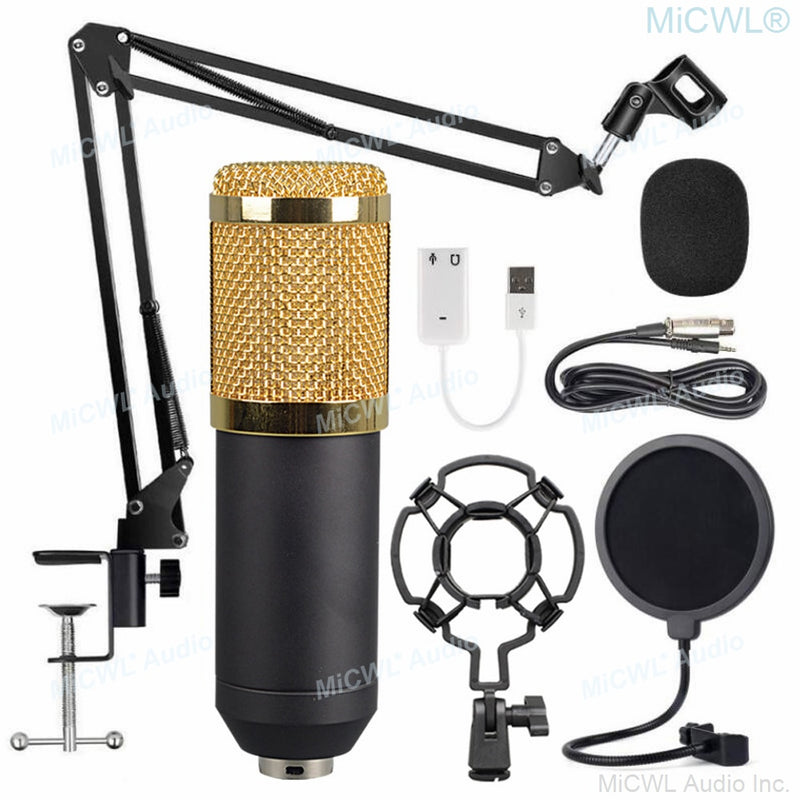 MiCWL X800 Network Live Karaoke PC Sing Studio Recording Microphone Condenser Mics Microfone with Shock Mount Desk Support Gold