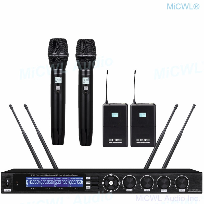 UHF 4 Mics Channel Digital Wireless Stage Performance Microphone System 4 Handheld Vocal 4 Headset Lavalier Desktop Voice Sets