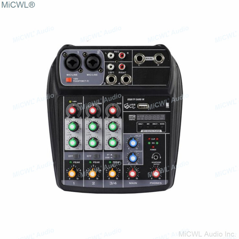 MiCWL MX4 4Channels Audio Mixer Sound Mixing Console with Bluetooth USB Record 48V Phantom