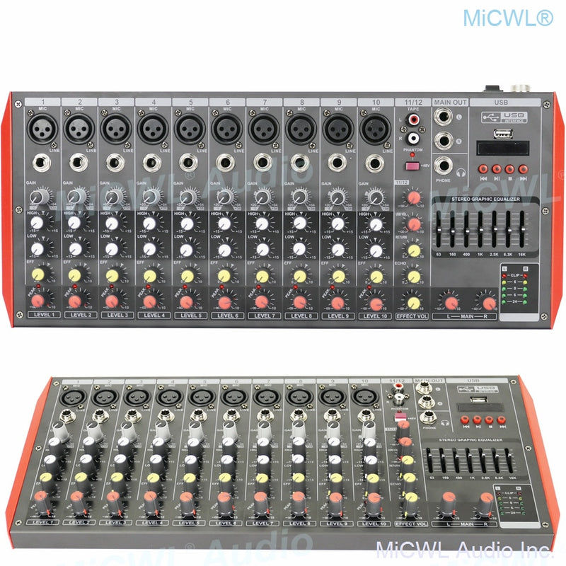 MG12 12 Channel Professional Mixer DJ Audio Console es Sound Mixing Bluetooth Portable 7-Band EQualizer Live Sound Effects - MiCWL Audio Inc