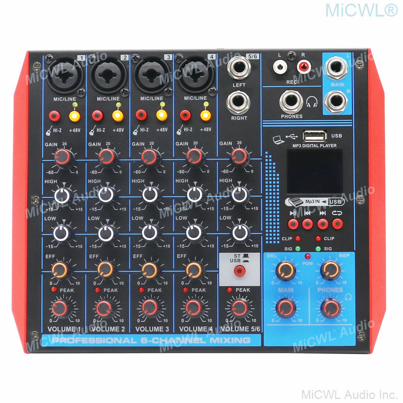 MG6-USB Portable Mixer Computer Live USB Bluetooth Mixing Console Audio Card 4 6 8 Channel Microphones 48V Switch