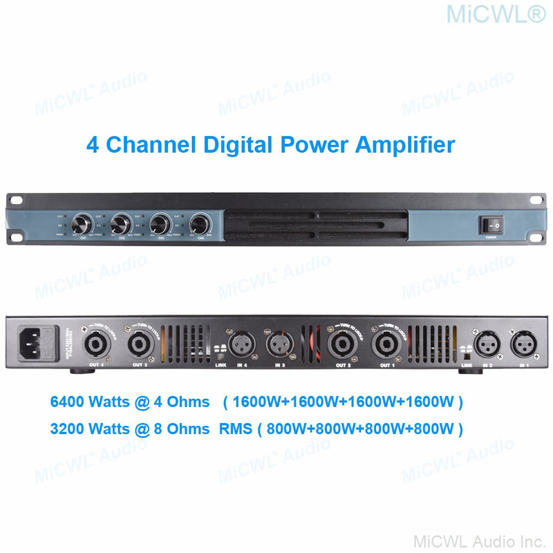 New Generation Digital Power Amplifier 6400W Classic 4 Channel 6400 Watt Drive Frequency and Subwoofer Speaker Audio PA AMP - MiCWL Audio Inc