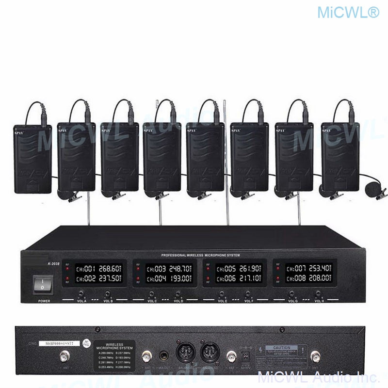 MiCWL 8 LED Channel Wireless Table Gooseneck Microphone loudspeaker System 8 Desktop 8 Belt Lapel Handheld Mics for Meeting Room