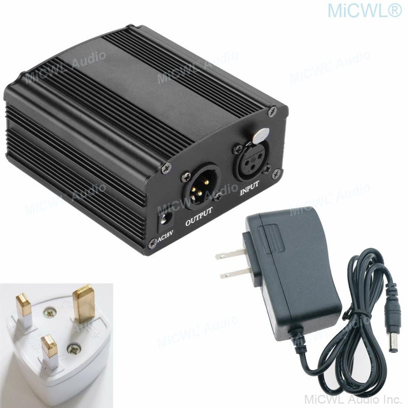 XLR 3Pin 48V Phantom Power Supply For Condenser Microphone US Euro Au UK 100V-240V