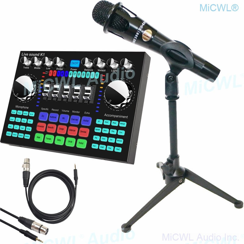 MiCWL Digital Audio Mixer Live Sound Card Mixing Console KMS105 Cardioid Vocal Microphone for Computer Phone Network Live Video