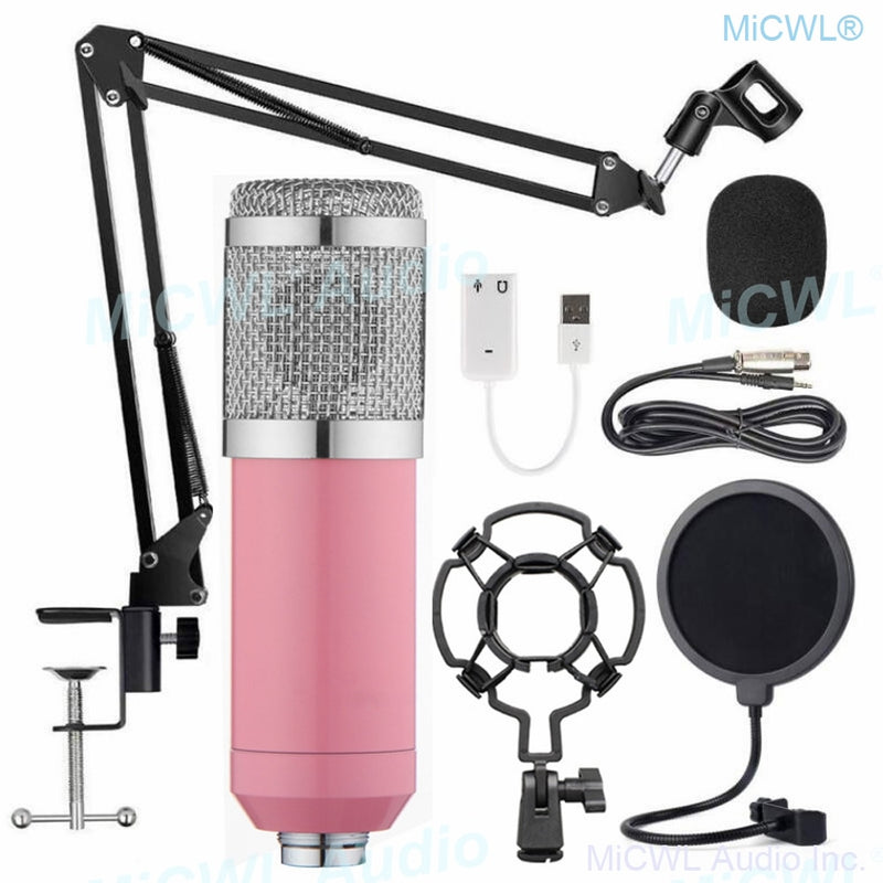 Professional Studio Recording Live Sing Microphone BM-800 Pink Condenser Karaoke PC Mic Microfone with Shock Mount Desk Support