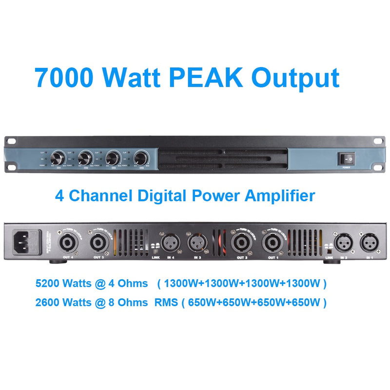 Advanced 4 Channel 6400 Watts D-Class Digital Power Amplifier 1U 19" For Stage Performance Home Studio Karaoke AMP - MiCWL Audio Inc