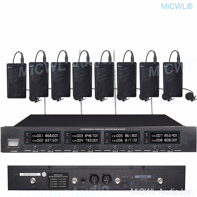 MiCWL 8 LED Channel Wireless Table Gooseneck Microphone loudspeaker System 8 Desktop 8 Belt Lapel Handheld Mics for Meeting Room