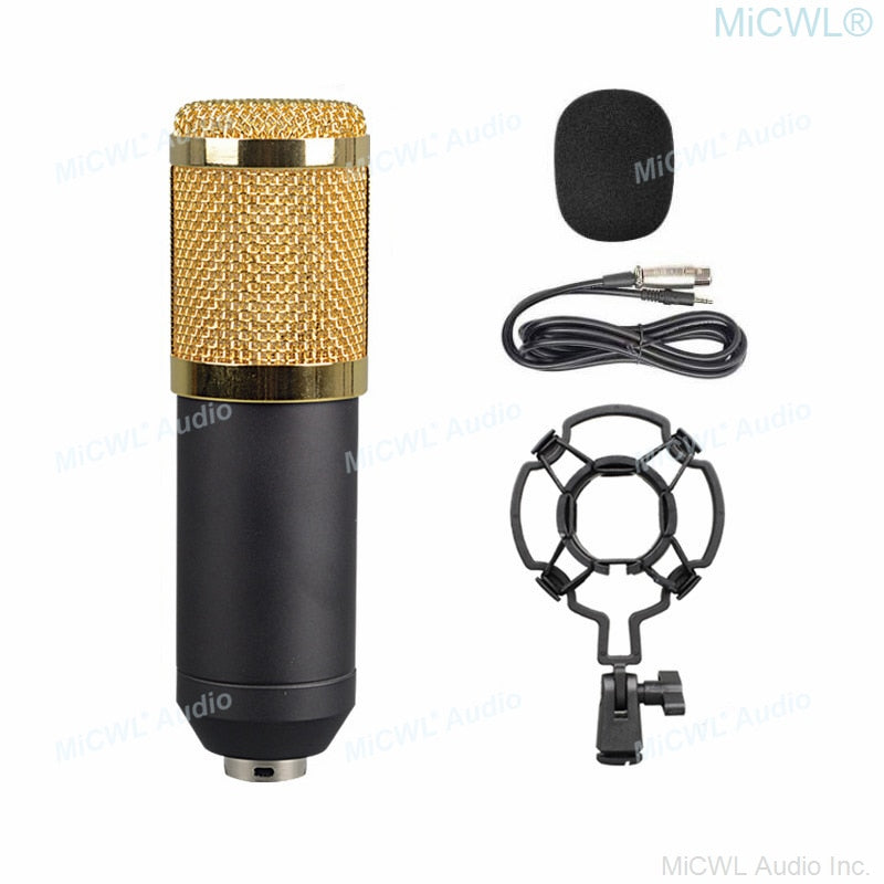 MiCWL X800 Network Live Karaoke PC Sing Studio Recording Microphone Condenser Mics Microfone with Shock Mount Desk Support Gold