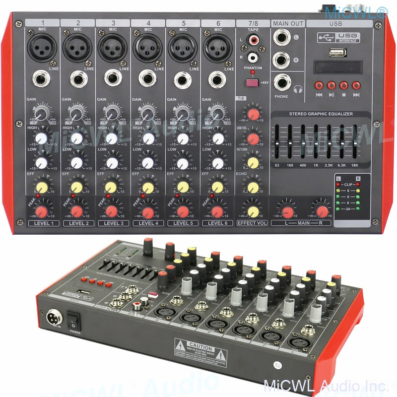 Pro MG12 Bluetooth Portable 12 Channel Audio Mixer Sound Mixing Console USB MP3 7-Band EQualizer DJ Live Mixer MG6 6 Channel - MiCWL Audio Inc