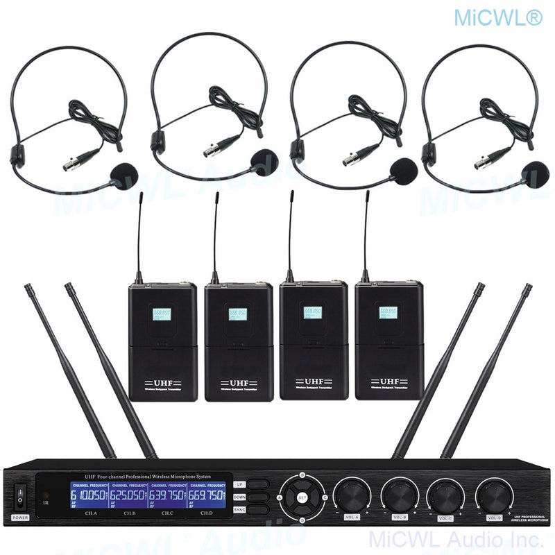 UHF 4 Mics Channel Digital Wireless Stage Performance Microphone System 4 Handheld Vocal 4 Headset Lavalier Desktop Voice Sets