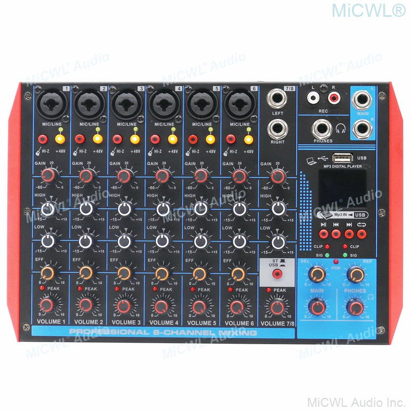 MG6-USB Portable Mixer Computer Live USB Bluetooth Mixing Console Audio Card 4 6 8 Channel Microphones 48V Switch