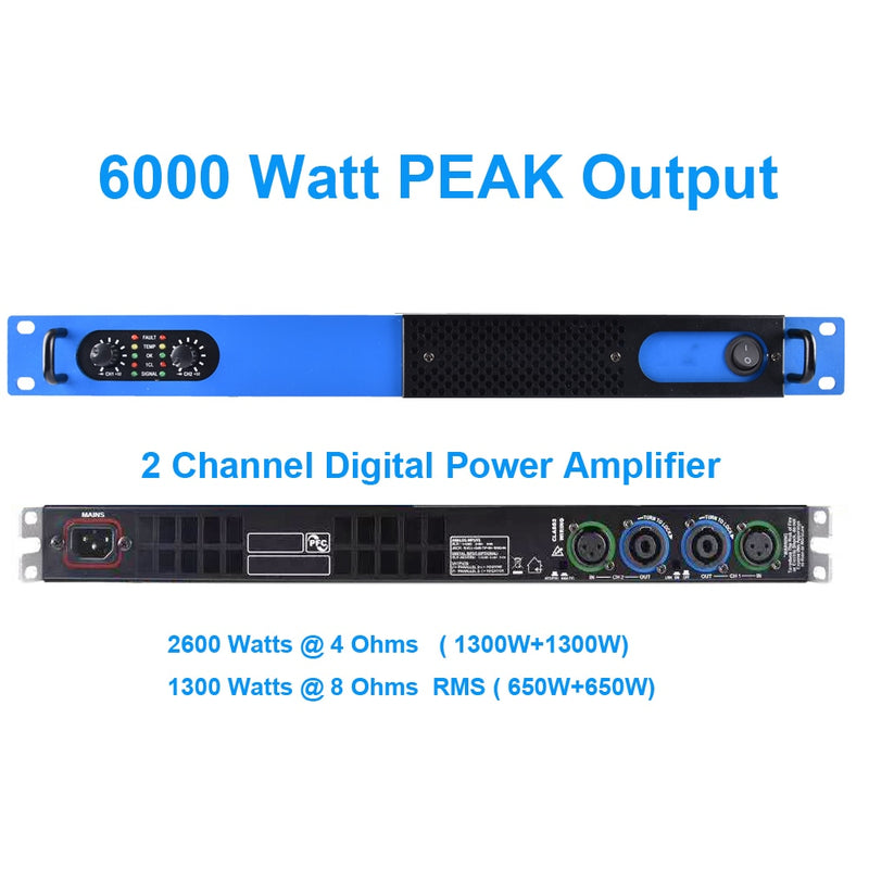 Authentic MiCWL 4 Channel Digital Power Amplifier 7000W Peak Stage Home DJ Karaoke 4x650 Watt Speaker AMP 1U Rack Design