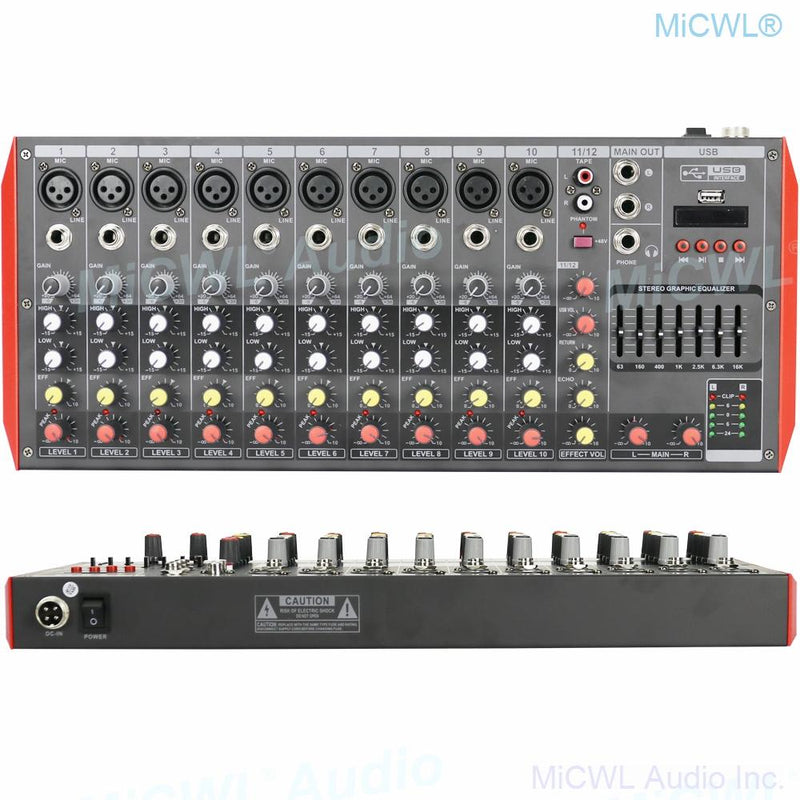 Pro MG12 Bluetooth Portable 12 Channel Audio Mixer Sound Mixing Console USB MP3 7-Band EQualizer DJ Live Mixer MG6 6 Channel - MiCWL Audio Inc