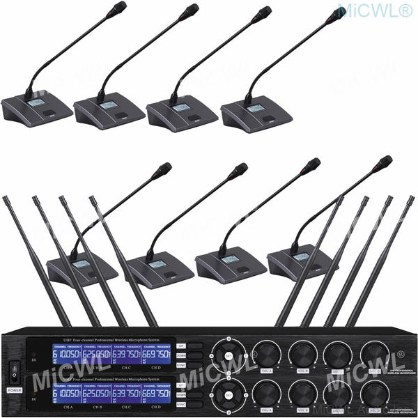 MiCWL 8 Channels Gooseneck Conference Wireless Microphone System Mics adjustment frequency Super-low Background Noise