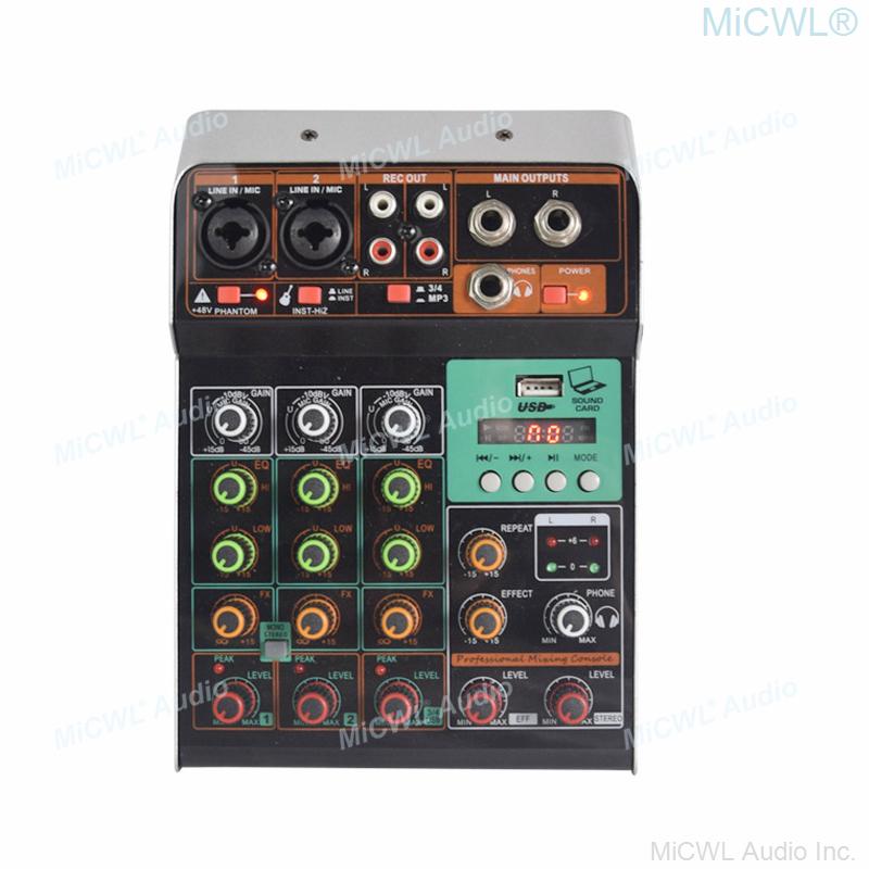 Pro 4 Channel Bluetooth Sound Mixing Console Mixer 2 XLR or 6.35mm 2 RCA Phone Plug Input  48V Phantom Power USB