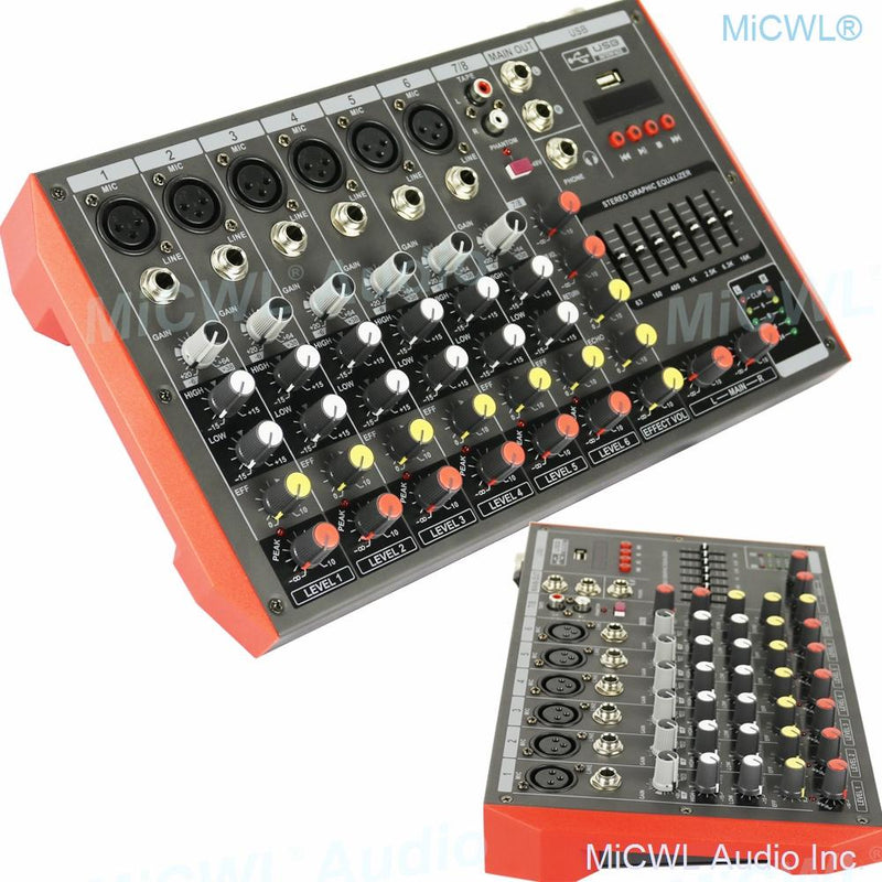 Portable 8 Channel Bluetooth Mixer Sound Mixing Console MG8 USB 48V Karaoke Music Computer Live Mixer 7-Band EQualizer