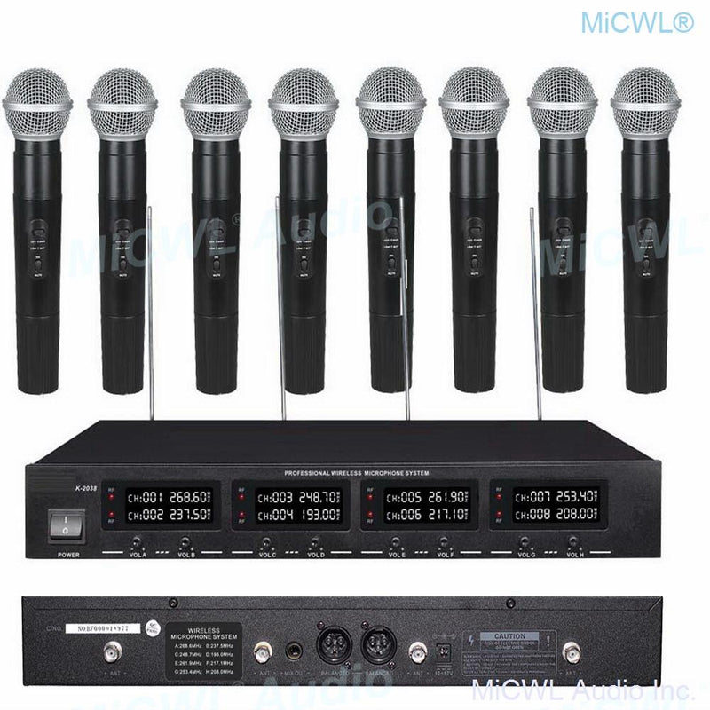 MiCWL 8 LED Channel Wireless Table Gooseneck Microphone loudspeaker System 8 Desktop 8 Belt Lapel Handheld Mics for Meeting Room