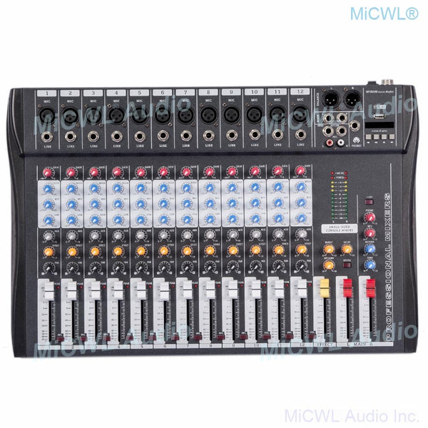 MiCWL Audio Mixer 12 Channel Microphone Mixing Console 48V USB Stage Bluetooth Sound Mixer