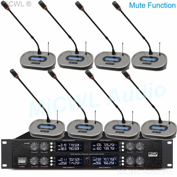 Luxury UHF Digital 8 Desktop Gooseneck Wireless Microphone Conference System Mute Function 4 Table Meeting Room Muting Button