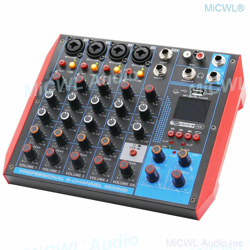 Pro Portable Computer Live USB Mixer Audio Card 6 Channel Bluetooth Mixing Console USB 48V Switch Each Channel AG6 - MiCWL Audio Inc