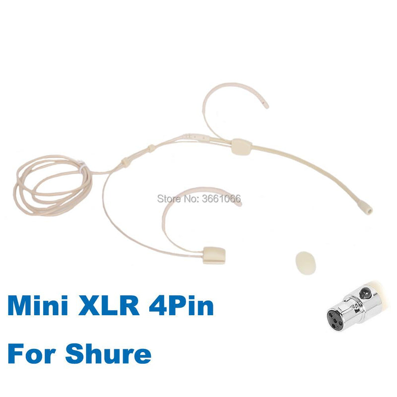 Omidirectional Microdot Headset Microphone For SHURE Wireless System Head-mounted Headworn  - Mini XLR Ta4f Connector 4SH-003