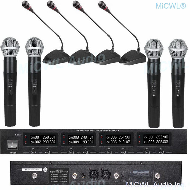 MiCWL 8 LED Channel Wireless Table Gooseneck Microphone loudspeaker System 8 Desktop 8 Belt Lapel Handheld Mics for Meeting Room