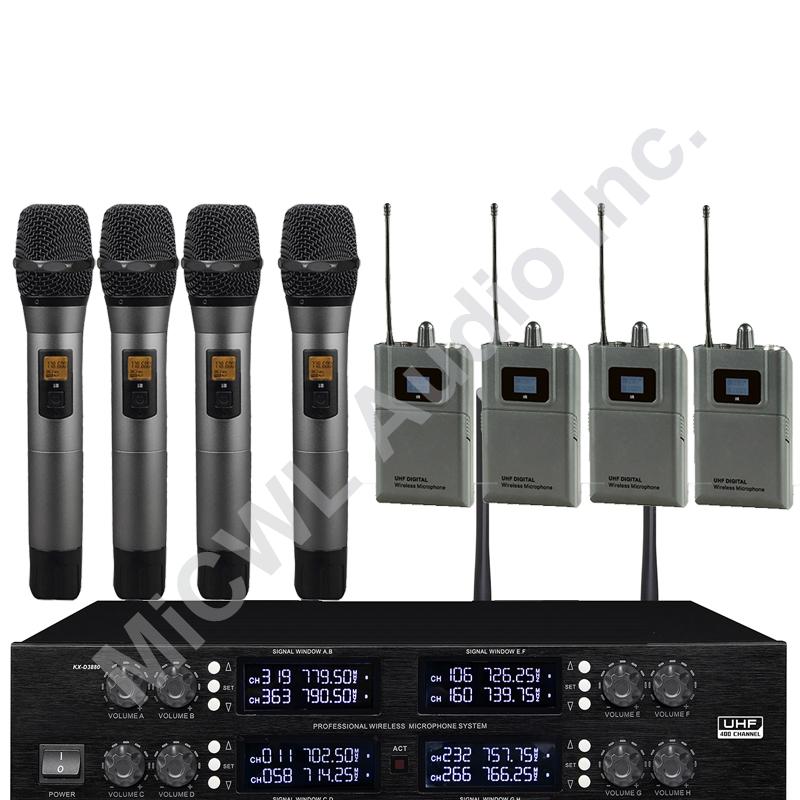 MiCWL 400 Channel Professional  Audio Wireless Microphone 4 handheld 4 Belt Pack Cordless System