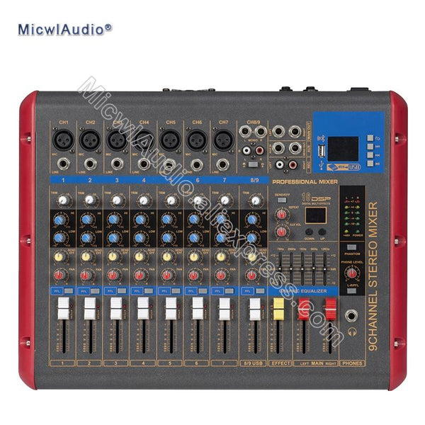 9 Channel Console Digital Mixer Mixing for DJ Recording Studio Stage with 48V Monitor USB DSP Bluetooth Microphone - MiCWL Audio Inc