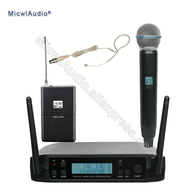 UHF Bodypack+Handheld With Headset Lavaliver Omnidirectional Wireless Microphone Frequency Adjustable Perfect For Stage Karaoke