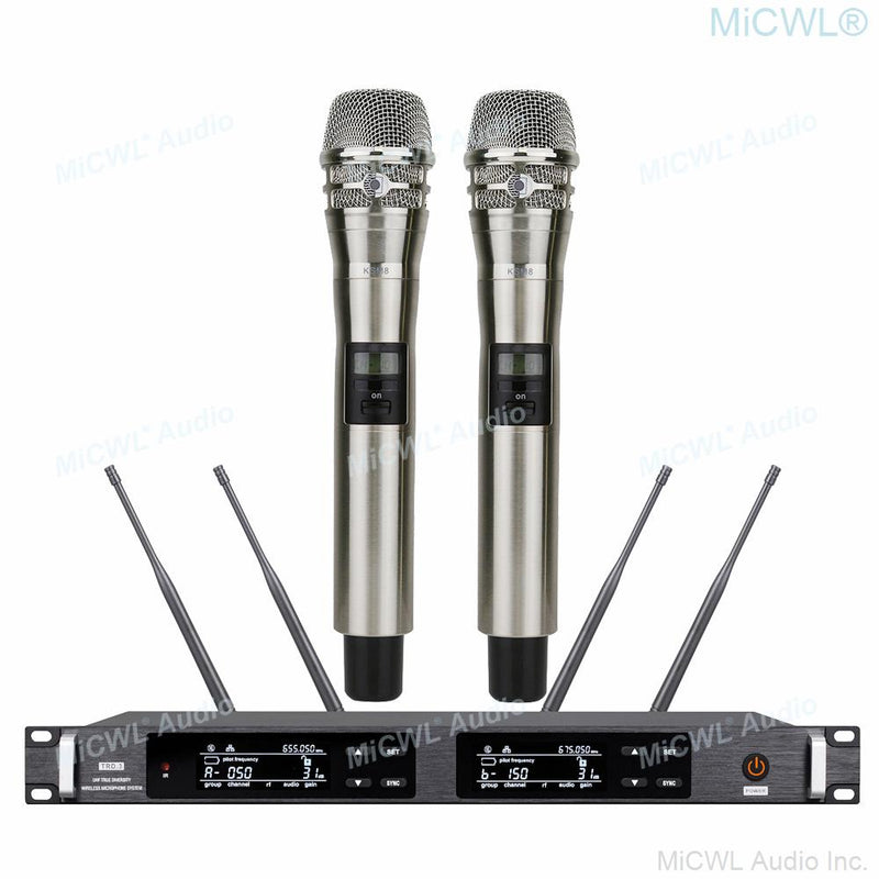 UHF 300 Channel True Diversity Digital Wireless Microphone System AD4D 2 KSM8 Handheld Stage Concert Karaoke Mics Silver - MiCWL Audio Inc