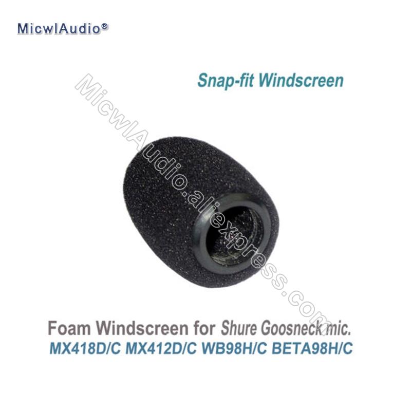 2 X Black Sponge Snap-fit Form Windscreens For Shure MX418D/C MX412D/C WB98H/C BETA98H/C Instrument Gooseneck Microphone