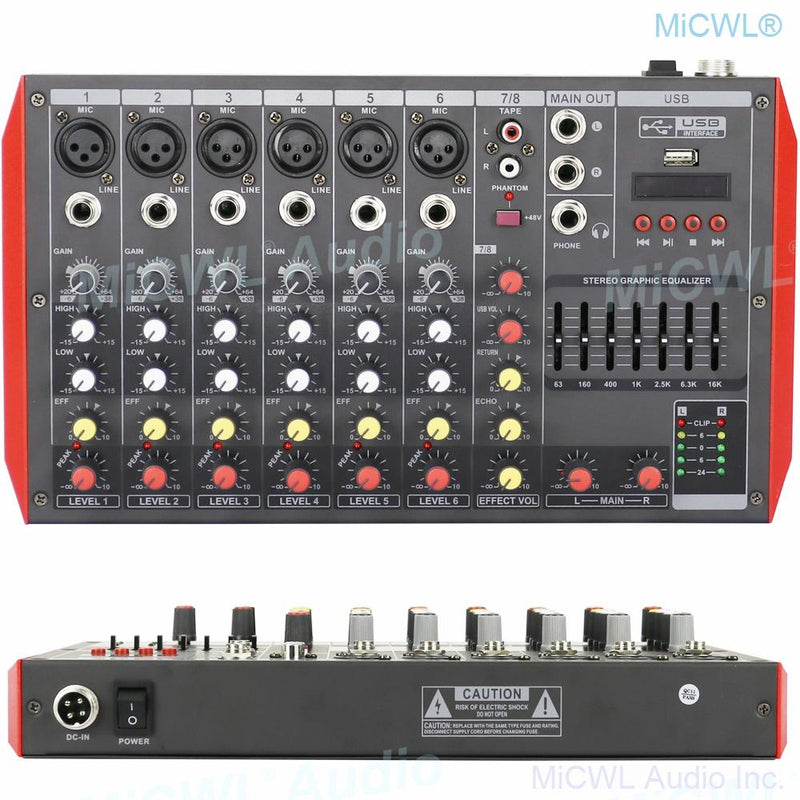 Portable 8 Channel Bluetooth Mixer Sound Mixing Console MG8 USB 48V Karaoke Music Computer Live Mixer 7-Band EQualizer - MiCWL Audio Inc